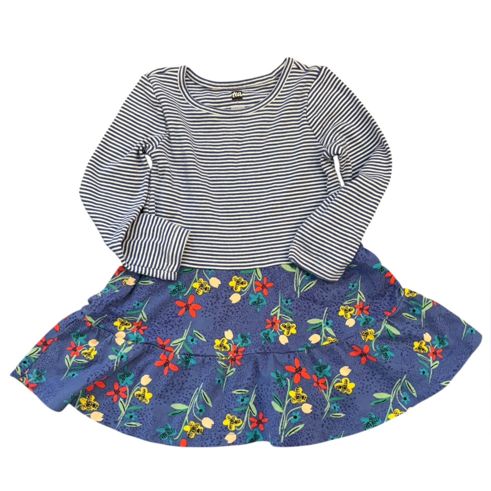 Tea Collection Tiered Skirt Twirl Dress Blue‎ Size Girls 3